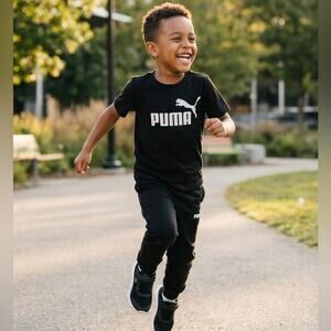 Puma Kids Black Tee with White Puma Logo